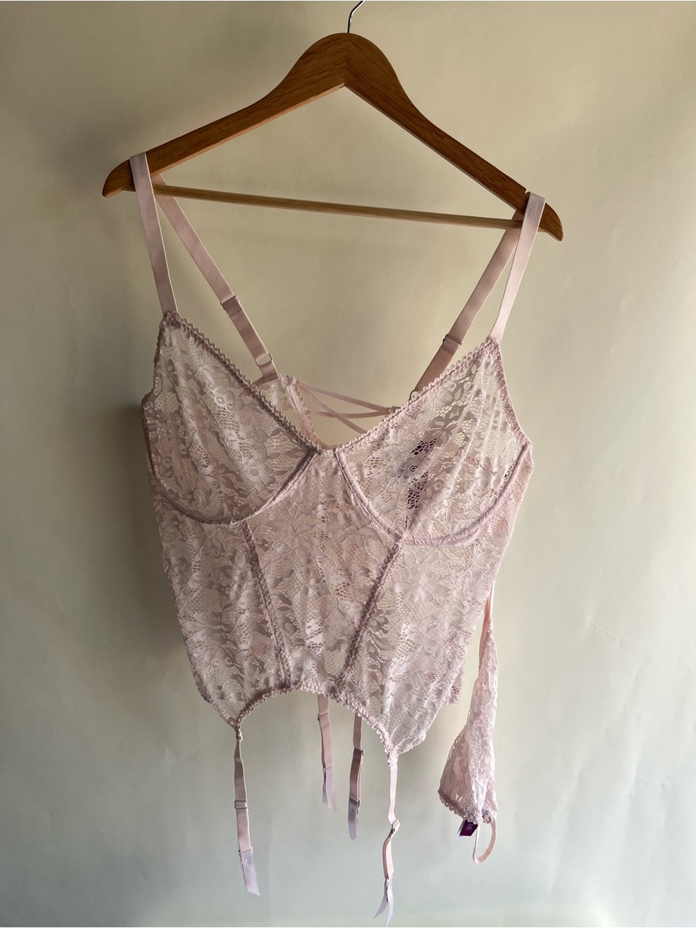 Adore Me Lace Bustier Panty Set Pink Mauve Chalk Sz 2X New NWT Underwire Thong